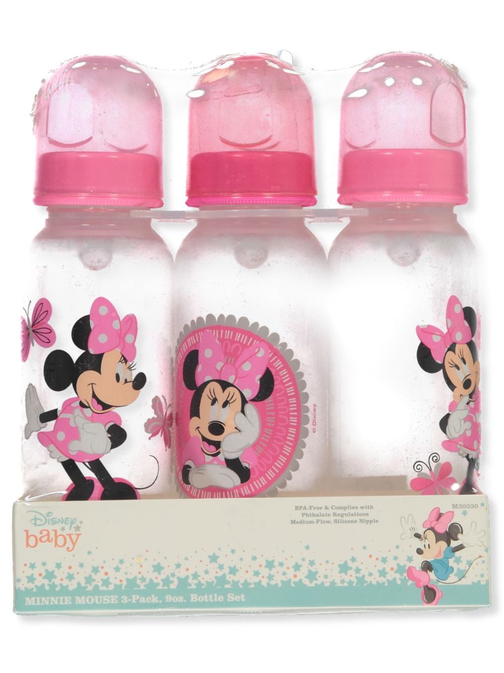 Minnie Mouse Three Pack Deluxe Bottle Set Baby Disney New 