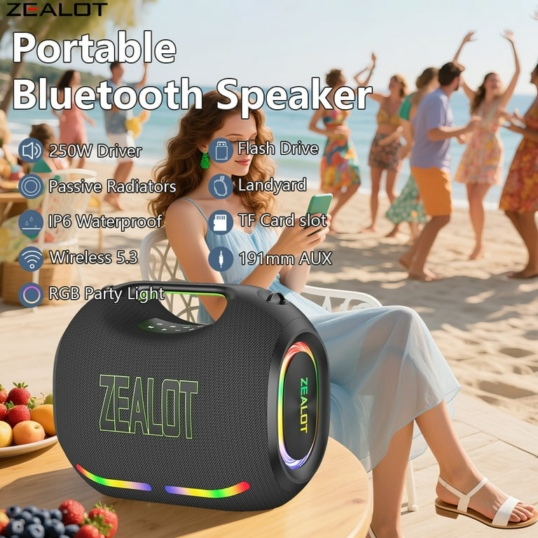 ZEALOT ZE21, 250W Outdoor Speakers Waterproof Wireless: IPX6