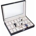 thumbnail image 2 of 24 Slots Watch Box 2 Layers Mens Watch Display Organizer Lockable Watch Case Glass Top Jewelry Watch Collection Storage Box Organizer with 20 Removable Soft Cushions for Men Women (Black), 2 of 6