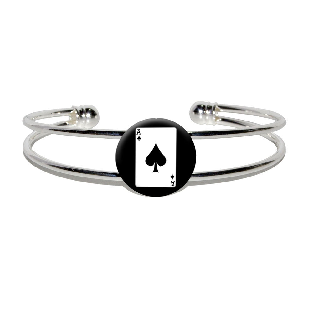 Playing Cards Ace of Spades Silver Plated Metal Cuff Bracelet