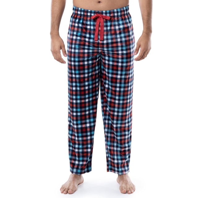 Pantalón de Pijama de Forro Polar Lite Touch para Hombre IZOD, Cuadro Azul Marino y Rojo, XL