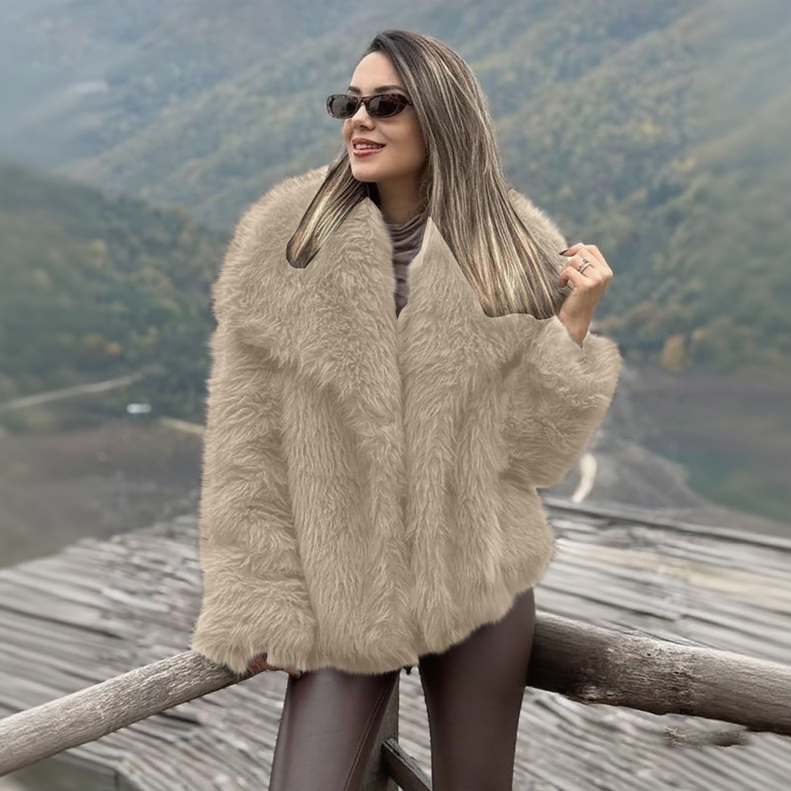 Kaondbfi Sweater Coat for Women, Coat Lapel Open Front Shaggy