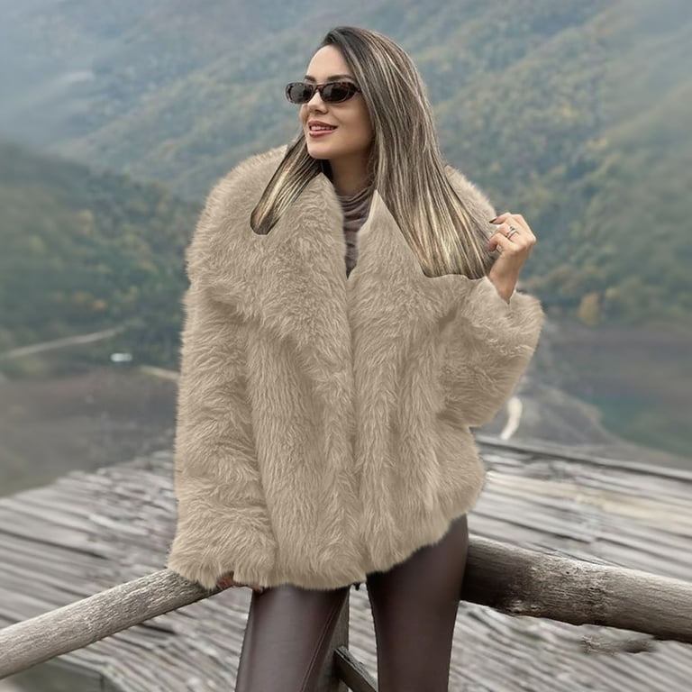 Kaondbfi Sweater Coat for Women, Coat Lapel Open Front Shaggy