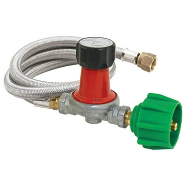 Jiowenm M5HPR-30 -in Stainless Braided LPG Hose w/ 0-30-psi Adjustable High Pressure Regulator Features 3/8-in Flare Swivel Fitting Designed Banjo Cookers & Jet Cookers