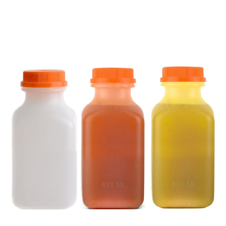 20 Pack Empty Translucent Plastic Juice Bottles with Tamper Evident Caps 16  Oz.