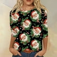 thumbnail image 2 of WTOBBY Women's Casual Round Neck 3/4 Sleeve Loose Printed T-Shirt with Christmas Elements, Ladies Holiday Theme Top for Everyday Wear, Comfortable Fashion Blouse,Black L, 2 of 6