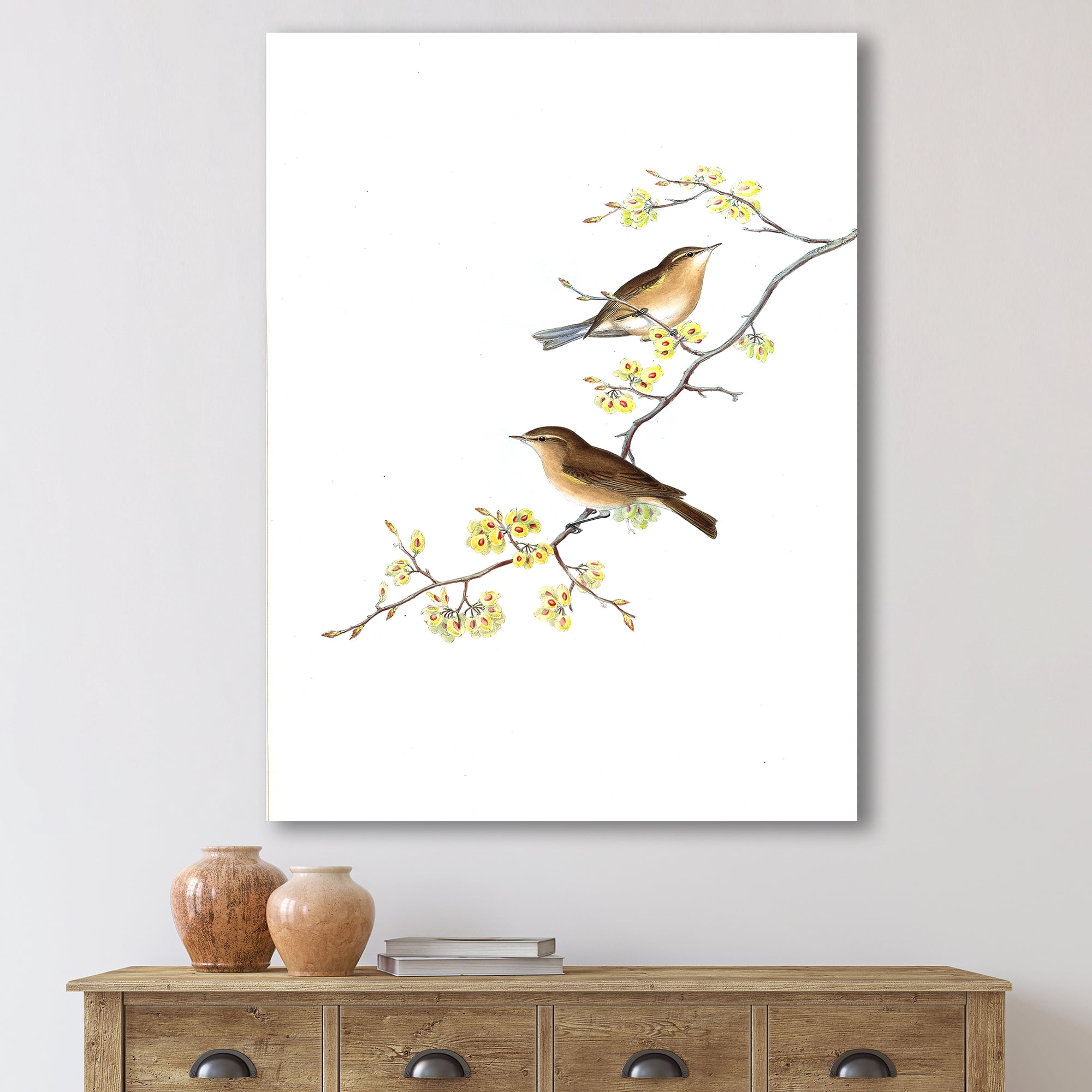 Designart ' Little Birds Sitting On The Tree Branches II ' Traditional Canvas Wall Art Print