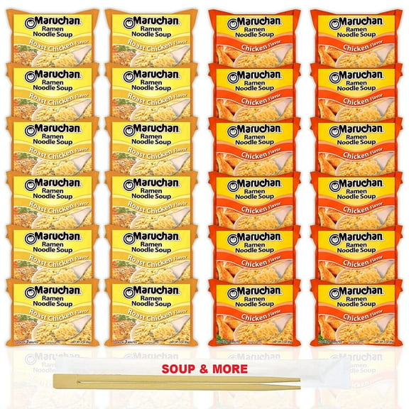 Maruchan Ramen Instant Noodle Soup Variety, 2 Flavors - 12 Packs Roast Chicken & 12 Packs Chicken , 3 Ounce Single Servings Lunch / Dinner Variety