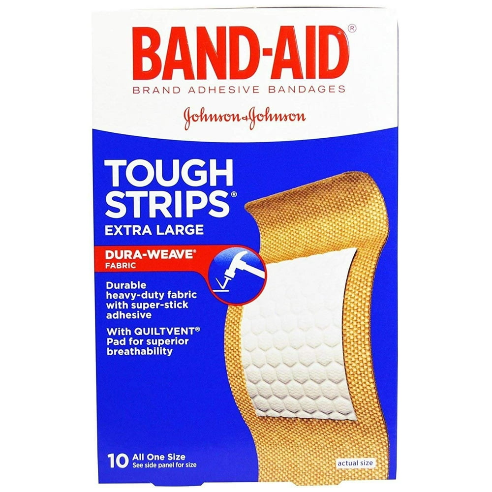 B A Ex Lrg Tough Strip Size 10ct Band Aid Extra Large Tough Strips