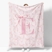 Coquette Pink Bow Throw Blanket, Personalized Initial Alphabet Fluffy Cozy Flannel Blanket, Monogrammed Gifts for Women, Unique Customized Blanket for Her Girls Christmas Birthday