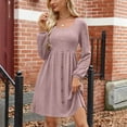 thumbnail image 3 of Besolor Womens Sweater Dress Casual Crewneck Long Sleeve Button Pleated A-Line Midi Fall Dresses with Pockets, 3 of 4
