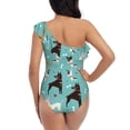 thumbnail image 5 of Picia Cute Dog Pattern Women's One Piece Swimsuits,One Shoulder Swimwear Asymmetric ,Ruffle Monokinis Bathing Suits,High Waisted Flattering Bathing Suits-Medium, 5 of 8