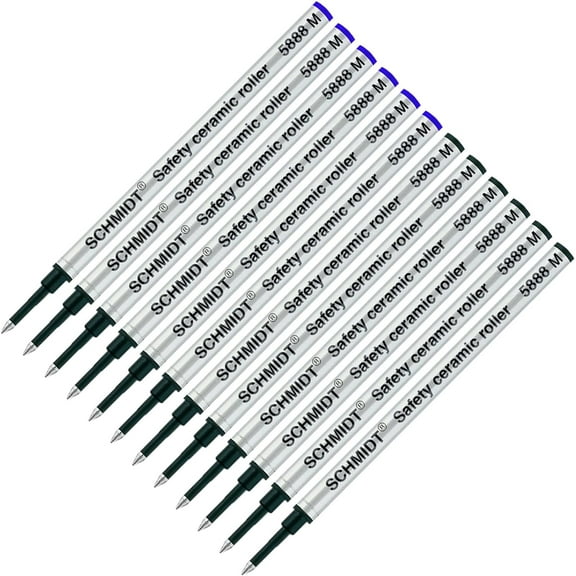 Schmidt 5888 Safety Ceramic Rollerball Metal Refill - Black, Blue Ink (Medium Tip 0.7mm) - Pack of 12