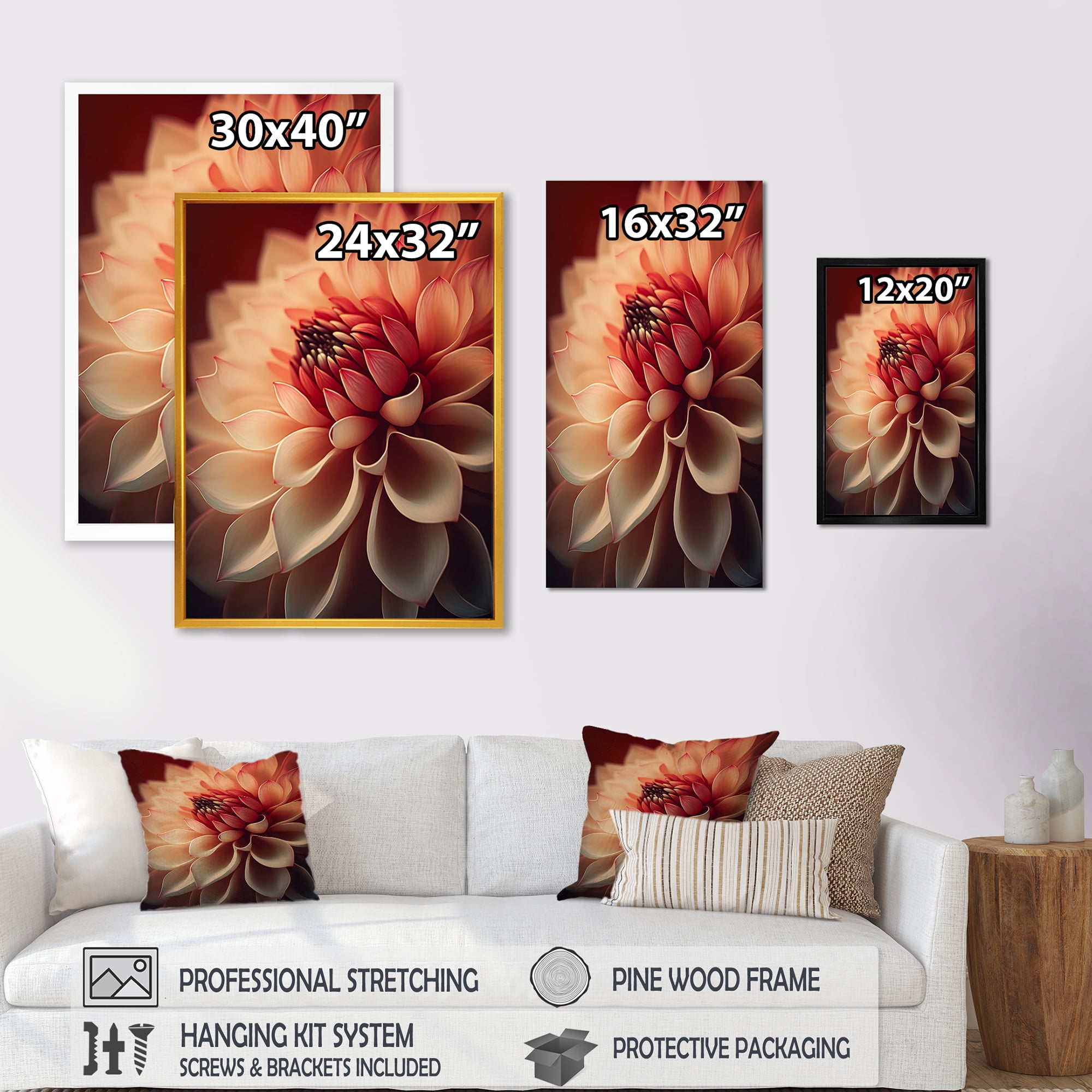 Designart Orange Dahlia Flower V Canvas Wall Art