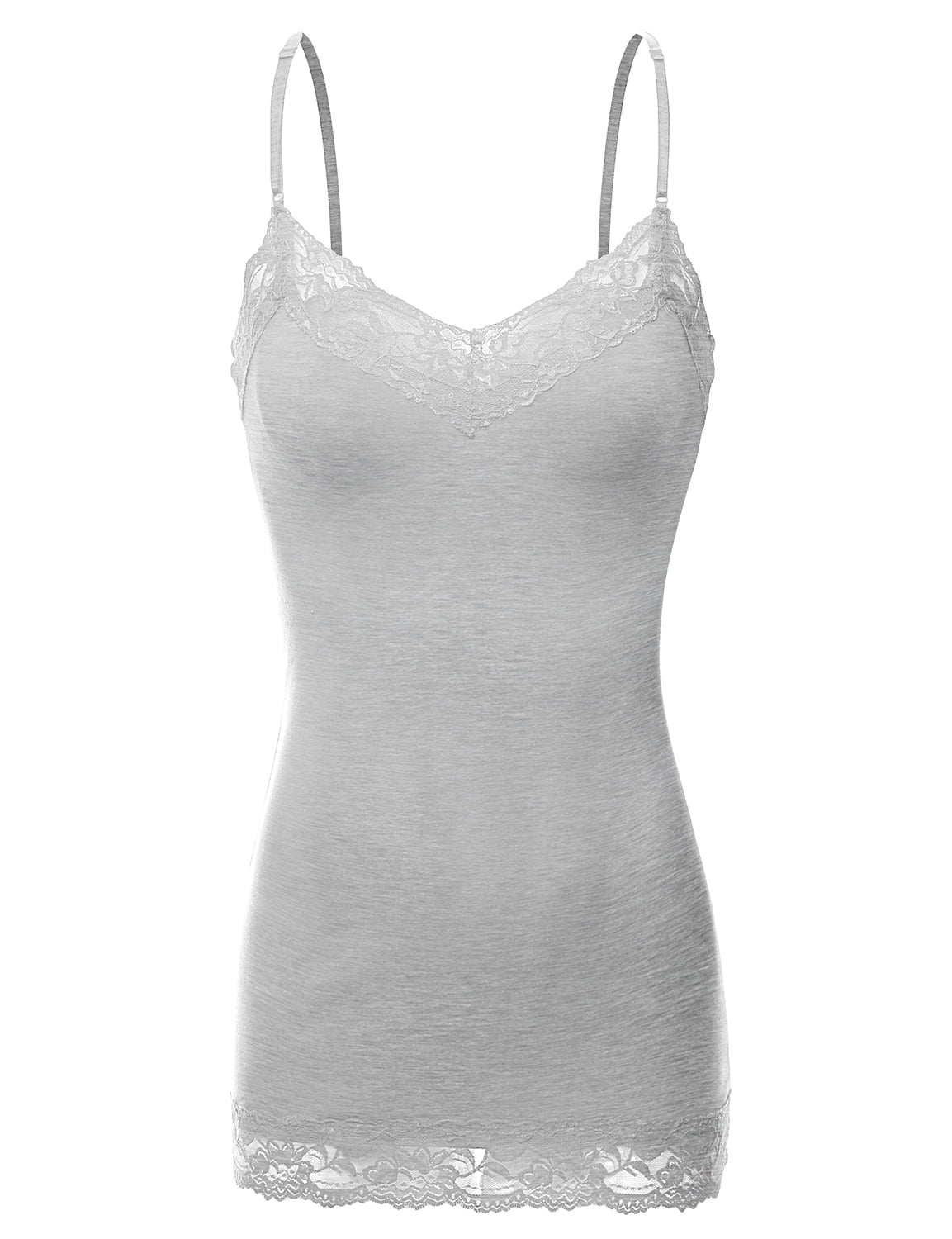 Doublju Adjustable Spaghetti Strap Lace Long Cami Tank Top For Women