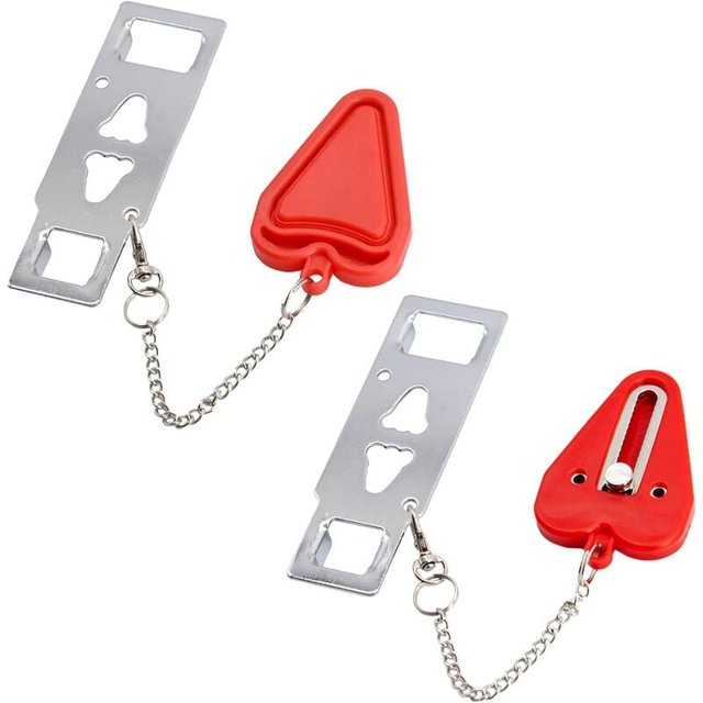 2 piezas de cerradura de puerta portátil roja de seguridad, utilizada para seguridad del hogar, cerradura de puerta de viaje, cerradura esencial para dormitorio