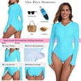 thumbnail image 2 of RELLECIGA Women's Plus swimwear One Piece Bathing Suit One Piece Swimsuit Zipper Long Sleeve Rash Guard Swimsuit for Women Sky Blue Size 3XL, 2 of 9