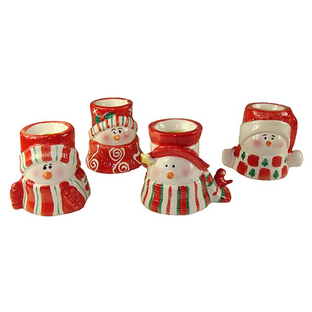 Set of 4 Ceramic Snowman Christmas Taper Candle Holders 3.4" Walmart