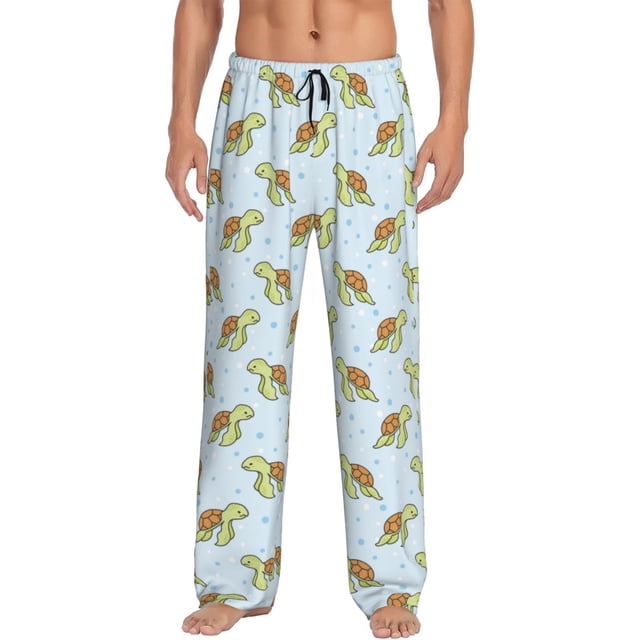 Kdxio Cartoon Sea Turtle Pattern Men's Pajama Pants, Elastic Waist with Drawstring and Pockets, Comfortable Loungewear-Large