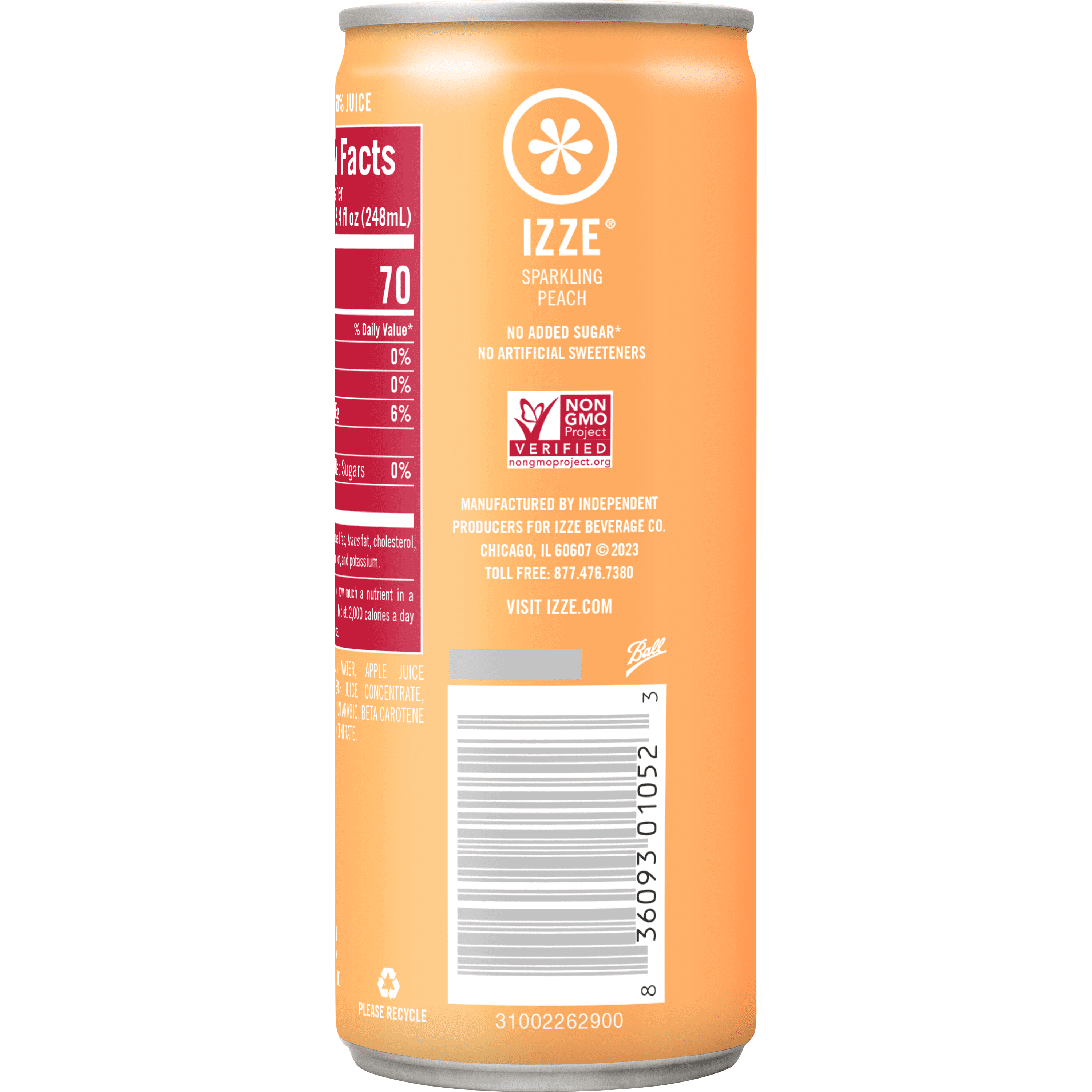 (24 pack) IZZE Sparkling Juice Peach, 8.4 oz Cans