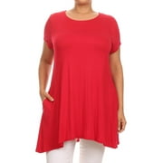 Angle View: PLUS Women's Short Sleeves Solid Tunic Top