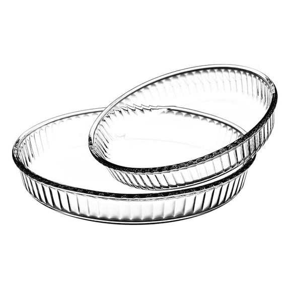Borcam Tart Dishes Set of 2, 32cm Round Clear Glass Pie Pans - Oven, Microwave, Freezer & Dishwasher Safe Baking Moulds for Quiche, Tarts & Desserts