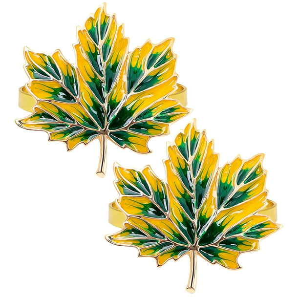 KAKOWELY 2 anillos para servilletas de metal, porta servilletas para mesa de comedor, hebillas para servilletas con diseño de hoja de arce