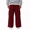 thumbnail image 4 of Men's Cargo Casual Pants Drawstring Elastic Waist Straight Leg Trousers Lightweight Trendy Loose Fit Pants with Pockets Wine 3XL, 4 of 5
