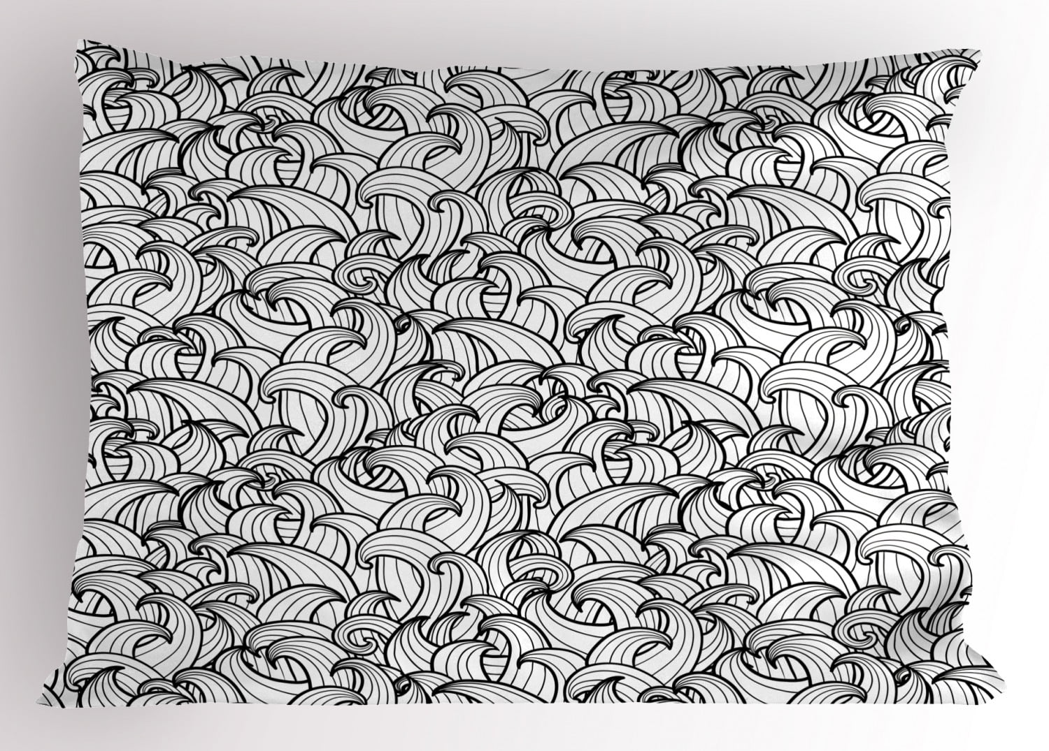 Black and White Pillow Sham Abstract Sea Storm with Curly and Striped Waves Doodle Stream Water Flow, Decorative Standard King Size Printed Pillowcase, 36 X 20 Inches, Black White, by Ambesonne