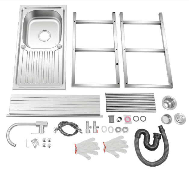 Outdoor Freestanding Sink, 201 Stainless Steel Utility Sink with Faucet and Storage Rack, for Backyard Garden Balcony Kitchen