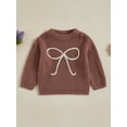 thumbnail image 2 of Suealasg Baby Girl Knit Sweater Long Sleeve Bowknot Embroidery Chunky Pullover Sweater 6M 1T 2T 3T Toddler Girl Fall Winter Warm Sweater Top, 2 of 7