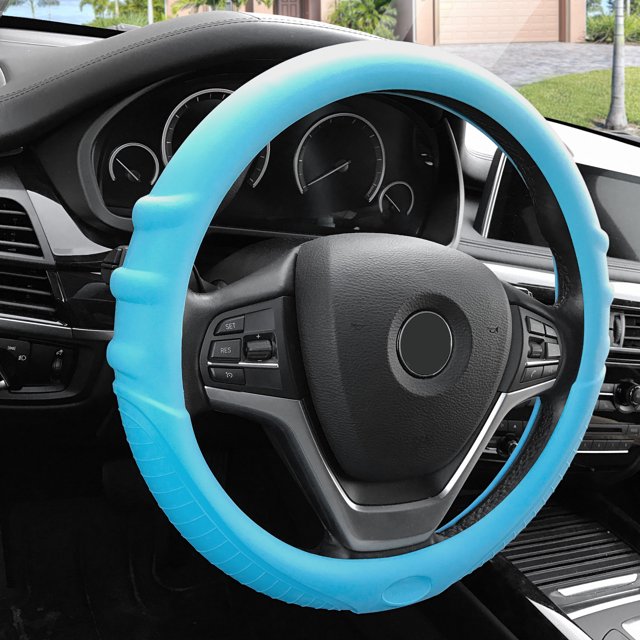 FH Group, Silicone Steering wheel cover Grip Marks Design Light Blue for Auto