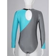 thumbnail image 4 of CHICTRY Girls Color Contrast Ballet Gymnastics Leotard Long Sleeve Modern Dance Ice Skating Bodysuit Teal Blue 8, 4 of 7
