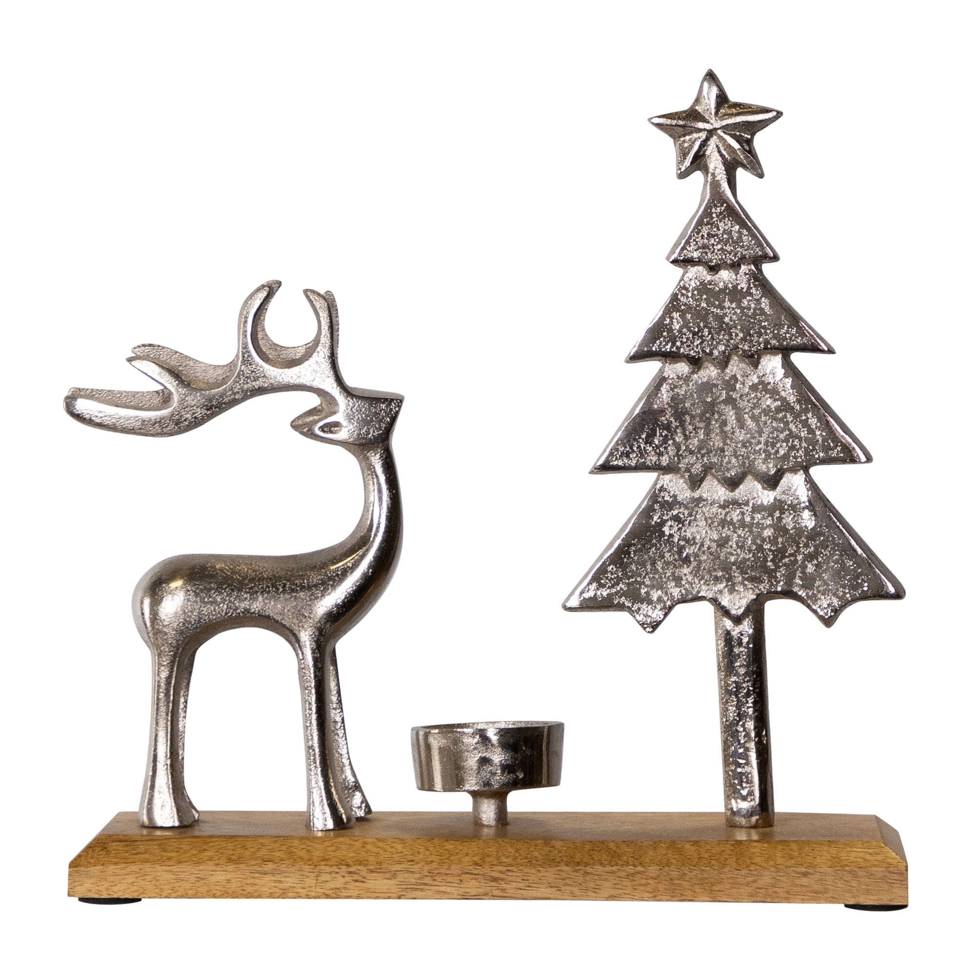 Northlight Reindeer and Tree Metal Christmas Tealight Holder - 10.5"