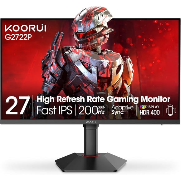 Koorui Monitor Para Juegos De 27 Pulgadas 1440P 200 Hz 1 Ms Pantalla Ips Rápida Hdr400 95% Dci-P3 Gama De Colores Altura/Pivote/Inclinación Ajustabilidad Tecnología De Sincronización Adaptativa Puerto