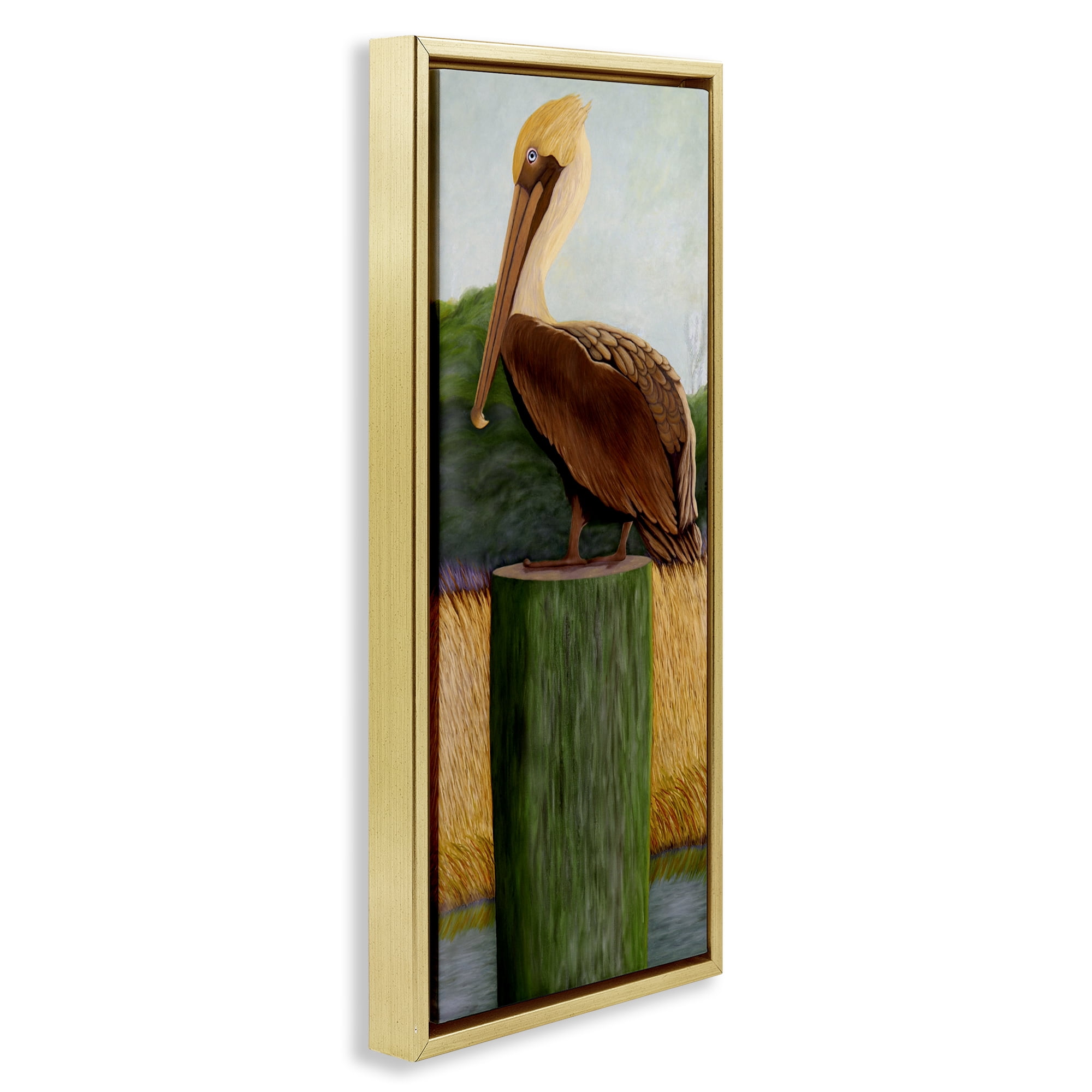 Stupell Industries Blue Eyed Pelican Gold Framed Floater Canvas Wall Art, design by Barbara Fallenbaum