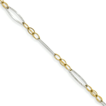 - 14k Two Tone Yellow Gold Oval Design Bracelet 7.25 Inch Fancy For Women
