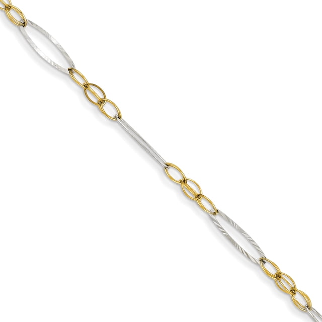 14k Two Tone Gold Oval Chain Bracelet Fancy