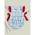 thumbnail image 5 of Okbabeha Newborn Baby Girls 4th of July Outfits Fourth of July Bubble Romper Fly Sleeve USA Flag Embroidery Bodysuits Summer Independence Day Clothes, 5 of 8