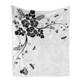 thumbnail image 1 of Dragonfly Soft Flannel Fleece Throw Blanket, Floral Ornament with Fern Plants Leaves Nature Themed Illustration, Cozy Plush for Indoor and Outdoor Use, 50" x 60", Black White, by Ambesonne, 1 of 6