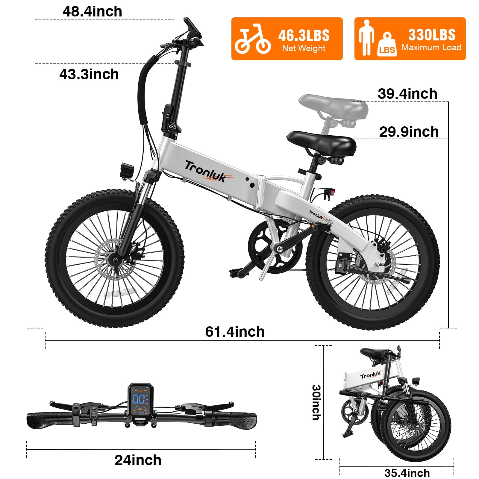 20 inch Folding Electric Bike,48V 7.8Ah Battery,Peak 720W Motor Electric Mountain Bike,Max Speed 20MPH Ebike,Foldable Electric Bicycle for Adults