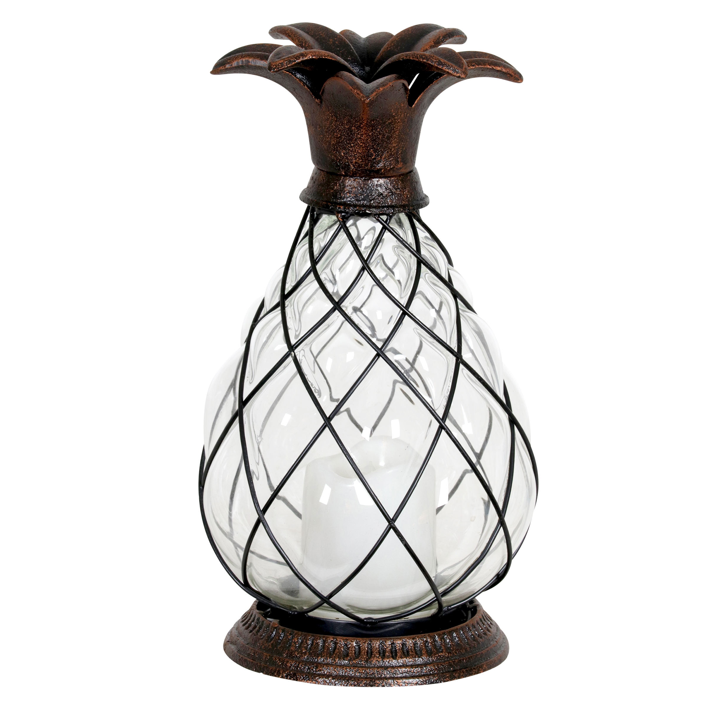 Exhart Bronze Pineapple Lantern with Battery Powered LED Candle on a