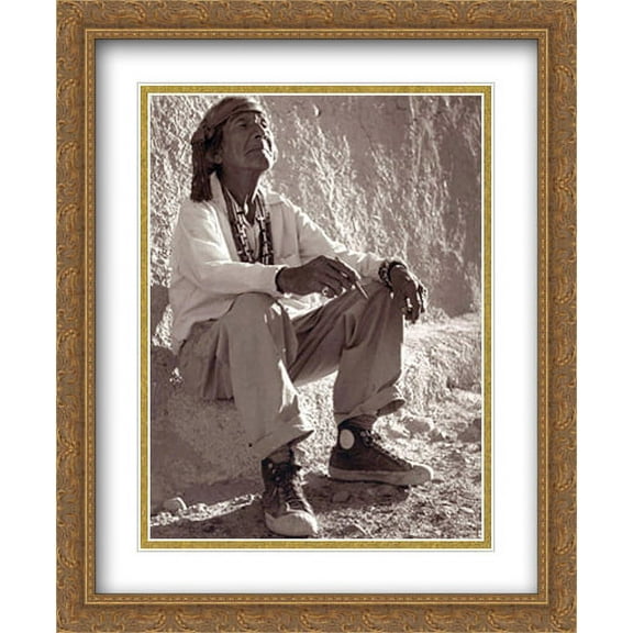 White Man's Mocassins 2x Matted 26x32 Large Gold Ornate Framed Art Print by Lee Marmon