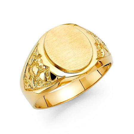 14k Mens Diamond Rings - Mens Round Ring Solid 14k Yellow Gold Fancy Band Diamond Cut Polished Finish Genuine 18MM