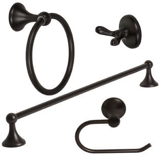 Lakefront 4 Piece Bath Accessory 24" Towel Bar Euro Paper Holder Set, Oil Rubbed Bronze