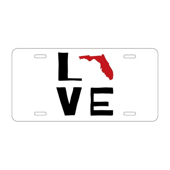 DistinctInk Custom Aluminum Vanity License Plate for Front of Car - Florida - Love Black & Red