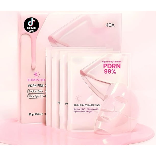 Máscara de gel LumiVida Salmon DNA PDRN antienvejecimiento con colágeno, paquete de 4