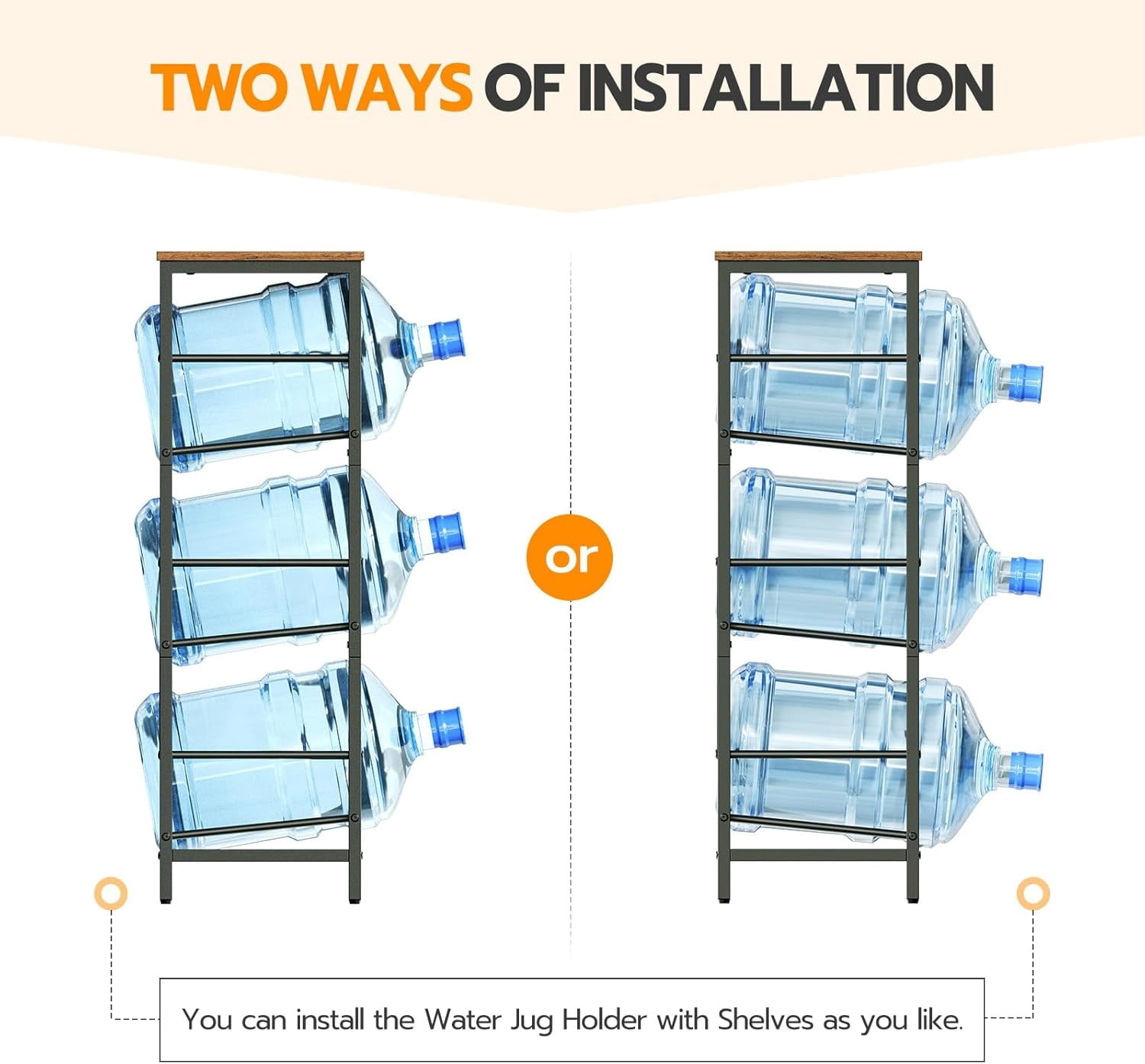 Water Jug Rack, Water Bottle Holder, 5 Gallon Water Jug Rack, 4-Tier Water Cooler Storage Rack, Water Dispenser Stand, for Kitchen, Living Room, Office, Black