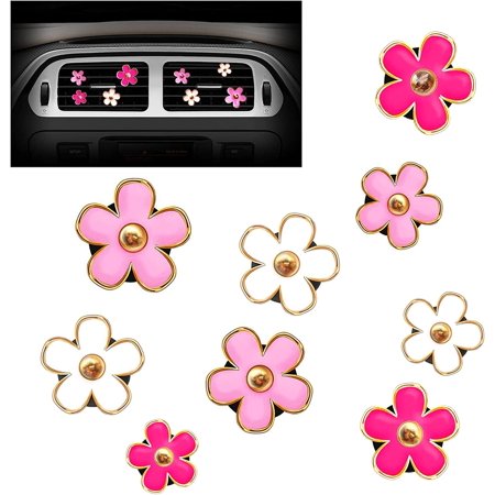9Pcs Flowers Car Air Vent Clips Daisy Interior Decoration Air Freshener Clip For Girls Women Pink/White, 001