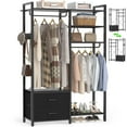 thumbnail image 2 of 6-Tier Heavy Duty Reversible Clothes Rack with Shelves & 2 Drawers - Space Saving Wardrobe System, Freestanding Closet Organizer with Hooks for Home/Office/Laundry,Black, 2 of 7